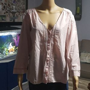 Zara baby pink vneck button front top XS
